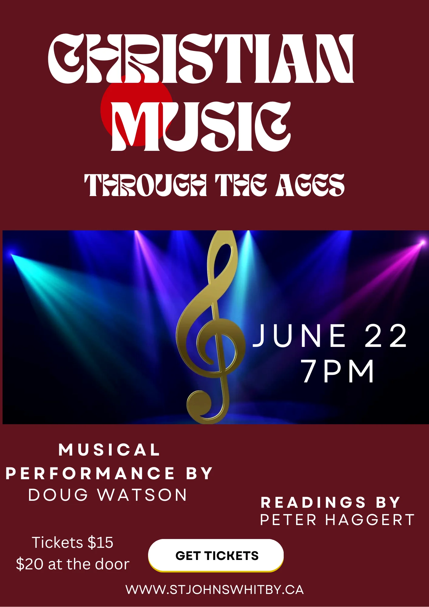 Christian Music (2) burgundy background, image of a treble clef,
